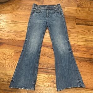 Express Mid 70s midrise Blue Flare Jeans